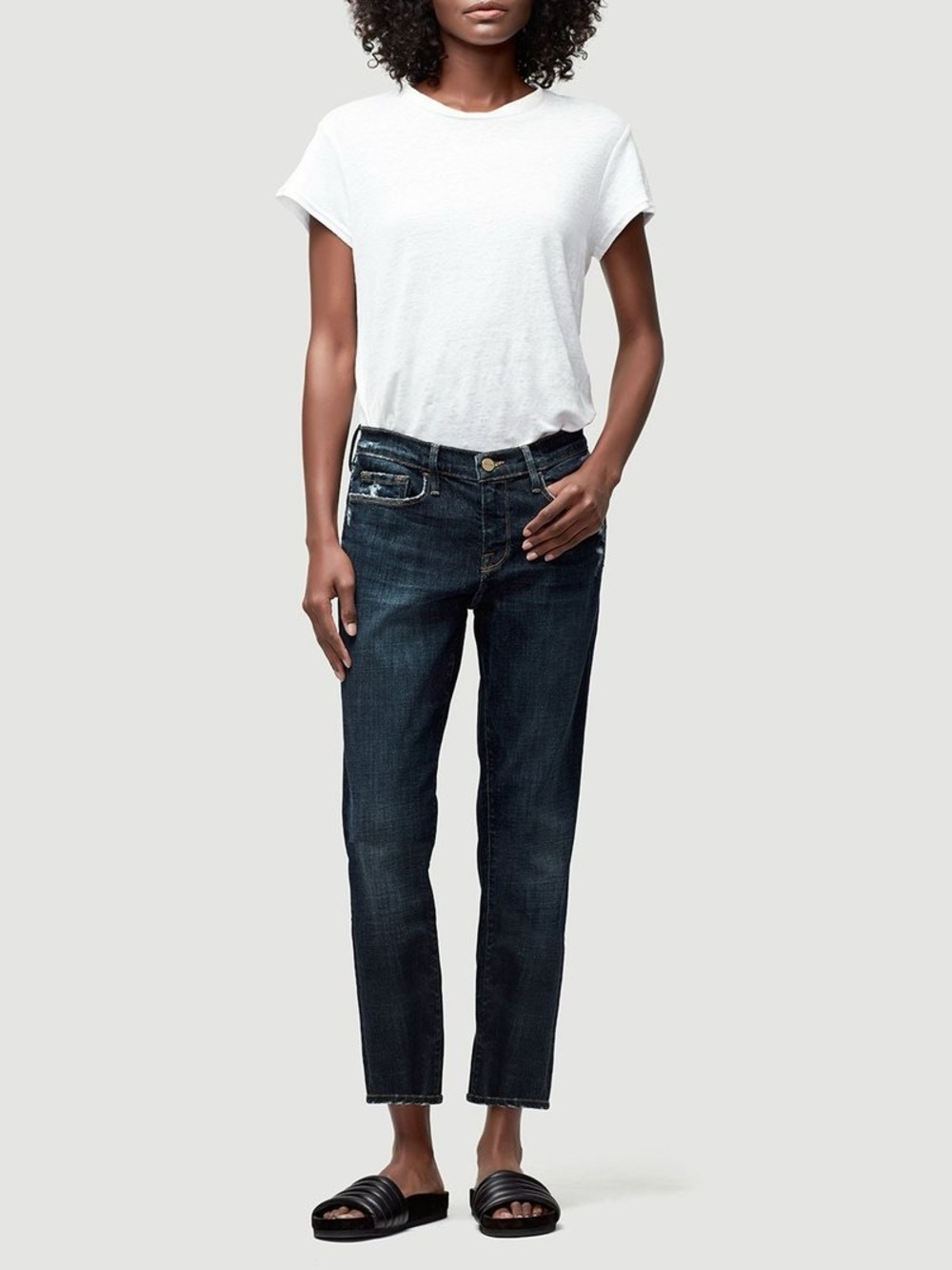 FRAME Le Garçon Jeans Women’s Size 32 Dark Wash Distressed Straight Crop - Picture 3 of 13
